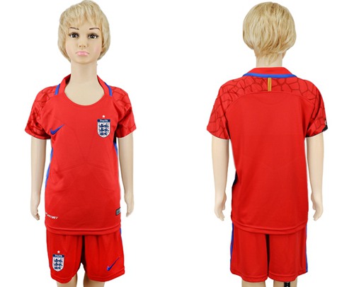 England Blank Red Goalkeeper Kid Soccer Country Jersey - Click Image to Close
